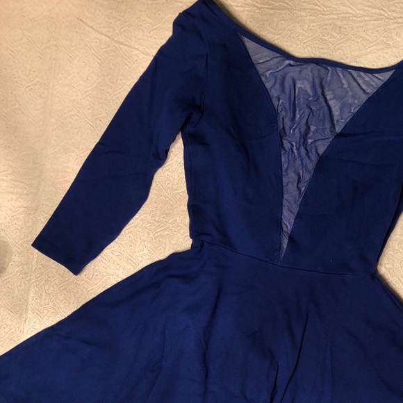 Royal Blue Mesh-Plunge Skater Dress - Picture 2 of 4